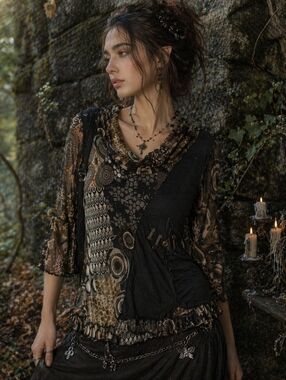 ZOE Top Womens Small Black Brown Sheer Whimsigoth Fairy Grunge Asymmetrical Y2K